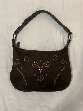 Dark Brown Y2K Suede Studded Shoulder Bag